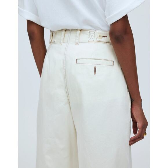 Madewell Button Tab Pants Wide Legs High Rise Denim Antique Cream NWT Size 10 - Picture 5 of 14